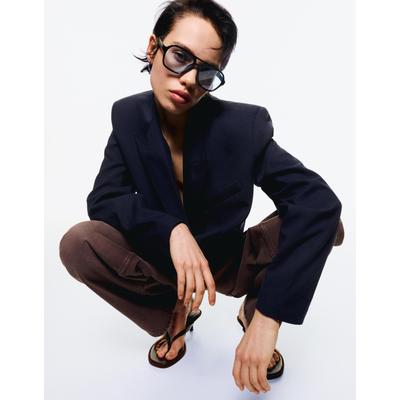 Bershka Double-Breasted Boxy Fit Blazer Women Xs Navy