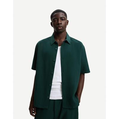 Bershka Pleated Short Sleeve Shirt Men L Green