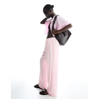 Bershka Linen Blend Trousers With An Elasticated Waistband Women S Pink