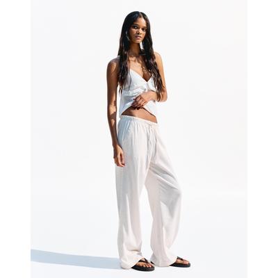 Bershka Linen Blend Trousers With An Elasticated Waistband Women S Sand