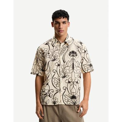 Bershka Printed Short Sleeve Shirt Men M Cream