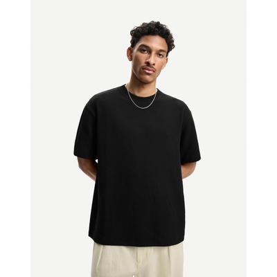 Bershka Short Sleeve Seersucker T-Shirt Men L Black