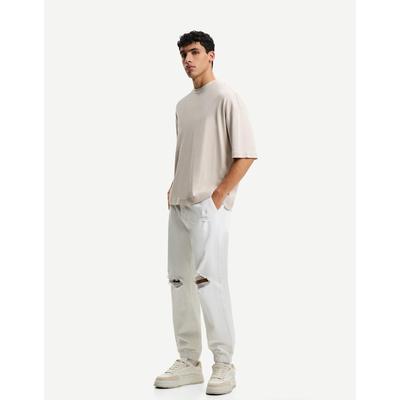 Bershka Ripped Jogger Jeans Men Xs White