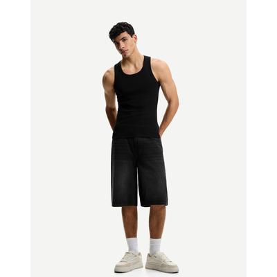 Bershka Baggy Denim Bermuda Shorts Men 28 Black