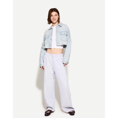 Bershka Cropped Denim Jacket Women M Light Blue