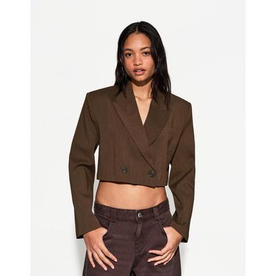 Bershka Double-Breasted Boxy Fit Blazer Women Xs Brown
