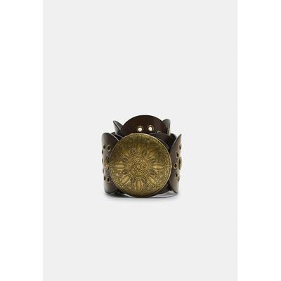 Stradivarius Studded belt with plate Brown 34