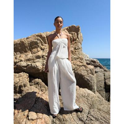 Bershka Wide-Leg Rustic Trousers With Darts Women Xs White