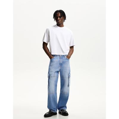 Bershka Baggy Cargo Jeans Men 31 Light Blue