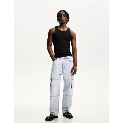 Bershka Baggy Cargo Jeans Men 34 Light Blue