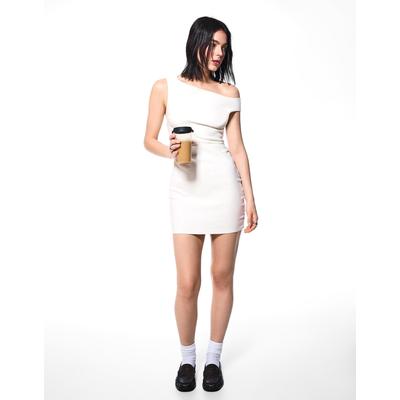 Bershka Stretch Mini Dress With Bardot Neckline Women Xs Sand