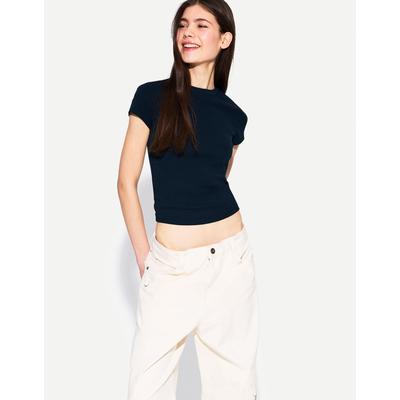 Bershka Short Sleeve Crew Neck T-Shirt Women Xxl Navy