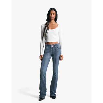 Bershka Low-Rise Boot-Cut Jeans Women 06 Washed Out Blue
