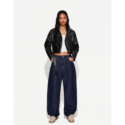 Bershka Leather Effect Biker Jacket Women Xs Black