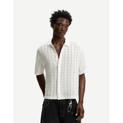 Bershka Short Sleeve Frayed Boxy Fit Shirt Men L White