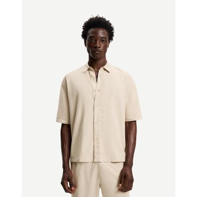 Bershka Short Sleeve Linen Blend Shirt Men Xs Sand