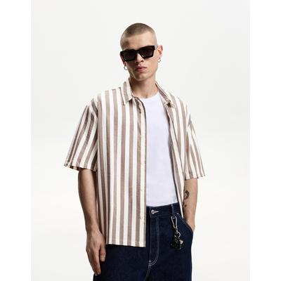 Bershka Relaxed Fit Short Sleeve Shirt Men Xl Sand