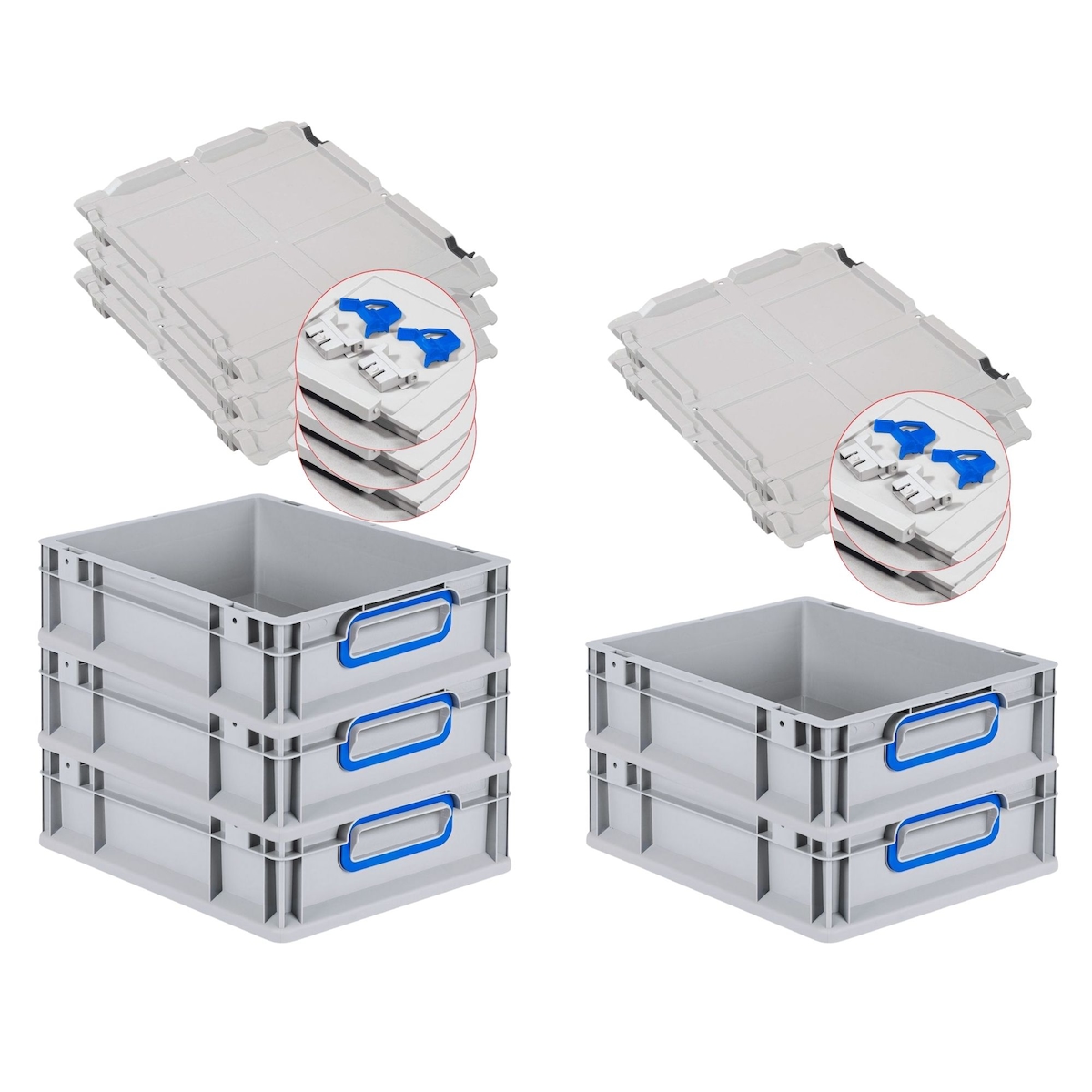 PROREGAL 5x Eurobox NextGen Color mit Scharnierdeckel & Verschlüssen | HxBxT 12x30x40cm | 11 Liter | Griffe blau geschlossen | Glatter Boden Image