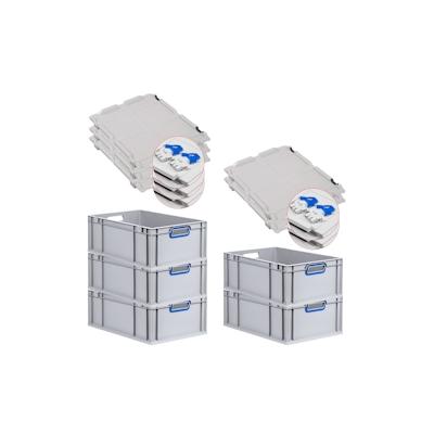 PROREGAL 5x Eurobox NextGen Color mit Scharnierdeckel & Verschlüssen | HxBxT 22x40x60cm | 44 Liter | Griffe blau offen | Verstärkter Boden Image