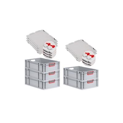 PROREGAL 5x Eurobox NextGen Color mit Scharnierdeckel & Verschlüssen | HxBxT 17x40x60cm | 34 Liter | Griffe rot offen | Glatter Boden Image