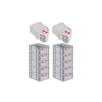 PROREGAL 10x Eurobox NextGen Color mit Scharnierdeckel & Verschlüssen | HxBxT 17x30x40cm | 16 Liter | Griffe rot geschlossen | Glatter Boden Image