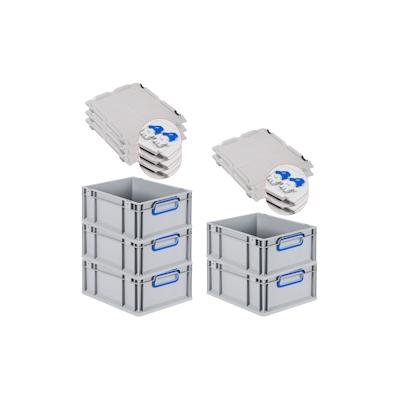 PROREGAL 5x Eurobox NextGen Color mit Scharnierdeckel & Verschlüssen | HxBxT 17x30x40cm | 16 Liter | Griffe blau geschlossen | Glatter Boden Image
