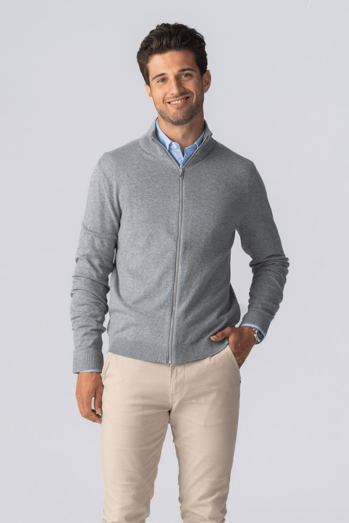 Pullover-Cardigan mit Reißverschluss – Graumeliert Image