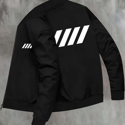 TEMU Men's Casual Striped Jacket, Chic Stand Collar Jacket Image