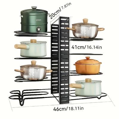 TEMU 1pc 8-layer Pot Rack Black, 8-layer Heavy-duty Pot Rack Organizer - Storage Solution - Metal, Rust-proof, Space-saving Pot, Pot And Lid Cabinet Rack - For Restaurant Use Image