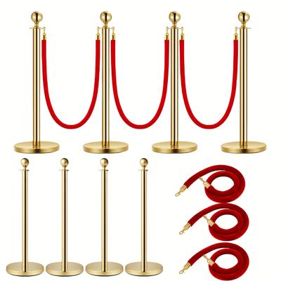 TEMU 4-pack 37in Top Posts With 3-pack 5ft Red Velvet Ropes, Durable Barriers For Events, Weddings, And Exhibitions, Easy Setup And Adjustable Image