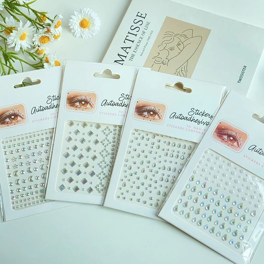 3D glänzende Strass-Aufkleber, Perlen, Diamant-Make-up, selbstklebend, tropfenförmige Kristall-Herz-Tattoos, Augen- und Gesichtsdekoration Image