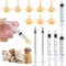 12 pieces silicone feeding teats with reusable kitten feeding syringe, suitable for newborn kitten, puppy, pet, wildlife, rabbit