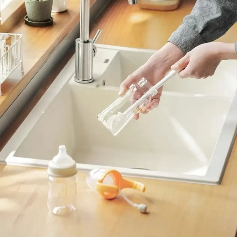 Faltbare Silikon-Flaschenbürste, 360-Grad-Reinigung, langer Griff, wiederverwendbar, für Babyflaschen, schmale Glaswaren, Tassen, Küche, Geschirrspülmaschine Image