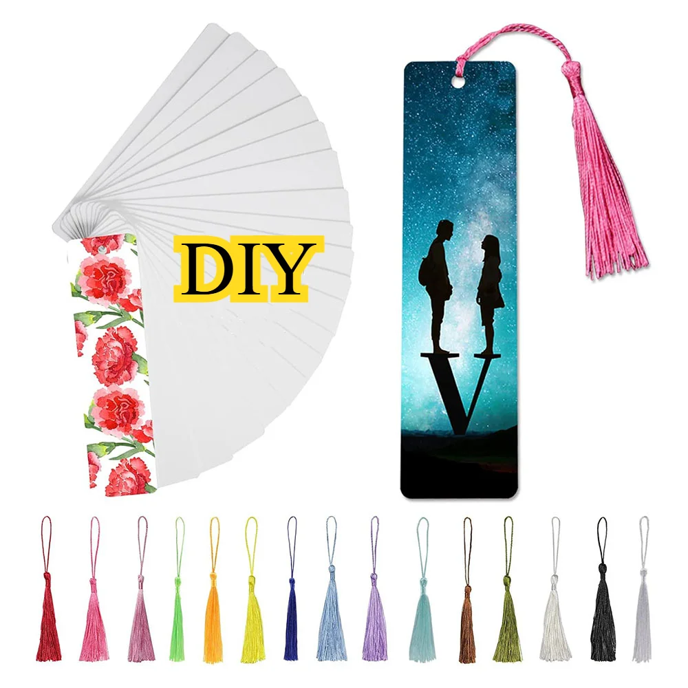 30er-Pack bunte Lesezeichen aus Metall mit Quasten-Sublimation – leere DIY-Lesezeichen Image