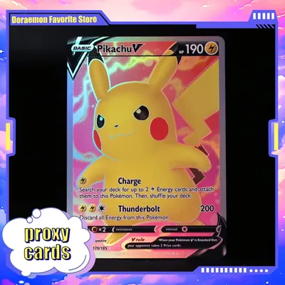 PKM Foil Cards PTCG Proxy Cards Entertainment Games Pikachu Black Core Paper Card Kids PKM Image