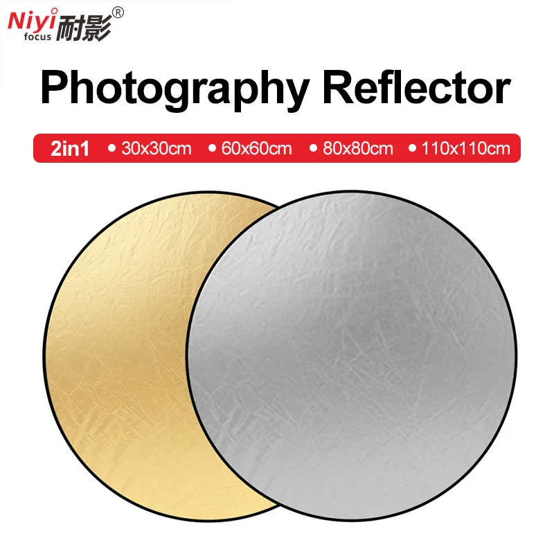 Runder Fotografie-Reflektor Silber Gold 2in1 Reflektorhalter Silber Weiß Reflexion 30cm 60cm 80cm 110cm Image