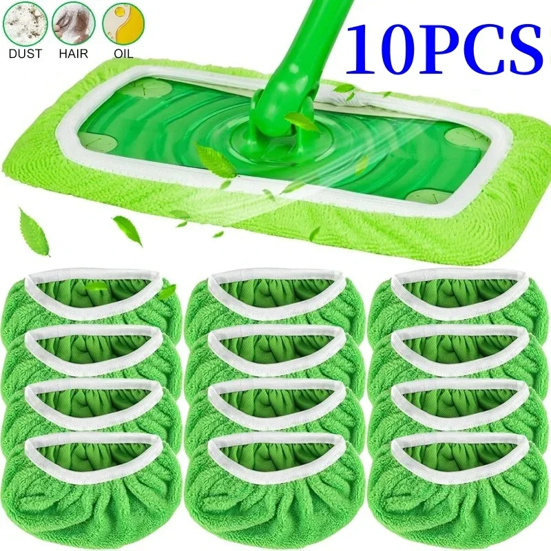 2/6/10pcs Sweeper Wet Dry Cleaning Cloths Reusable Microfiber Mop Pads Green Furniture Floor Mop Head Kitchen Cleaning Supply
