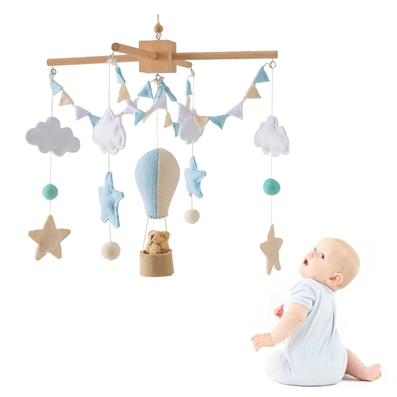 Babybett mobile Holzbett Glocke Rassel Spielzeug weichen Filz Heißluft ballon Wind Glockenspiel Anhänger Kinderwagen hängen Kinder bett Halterung Spielzeug Image