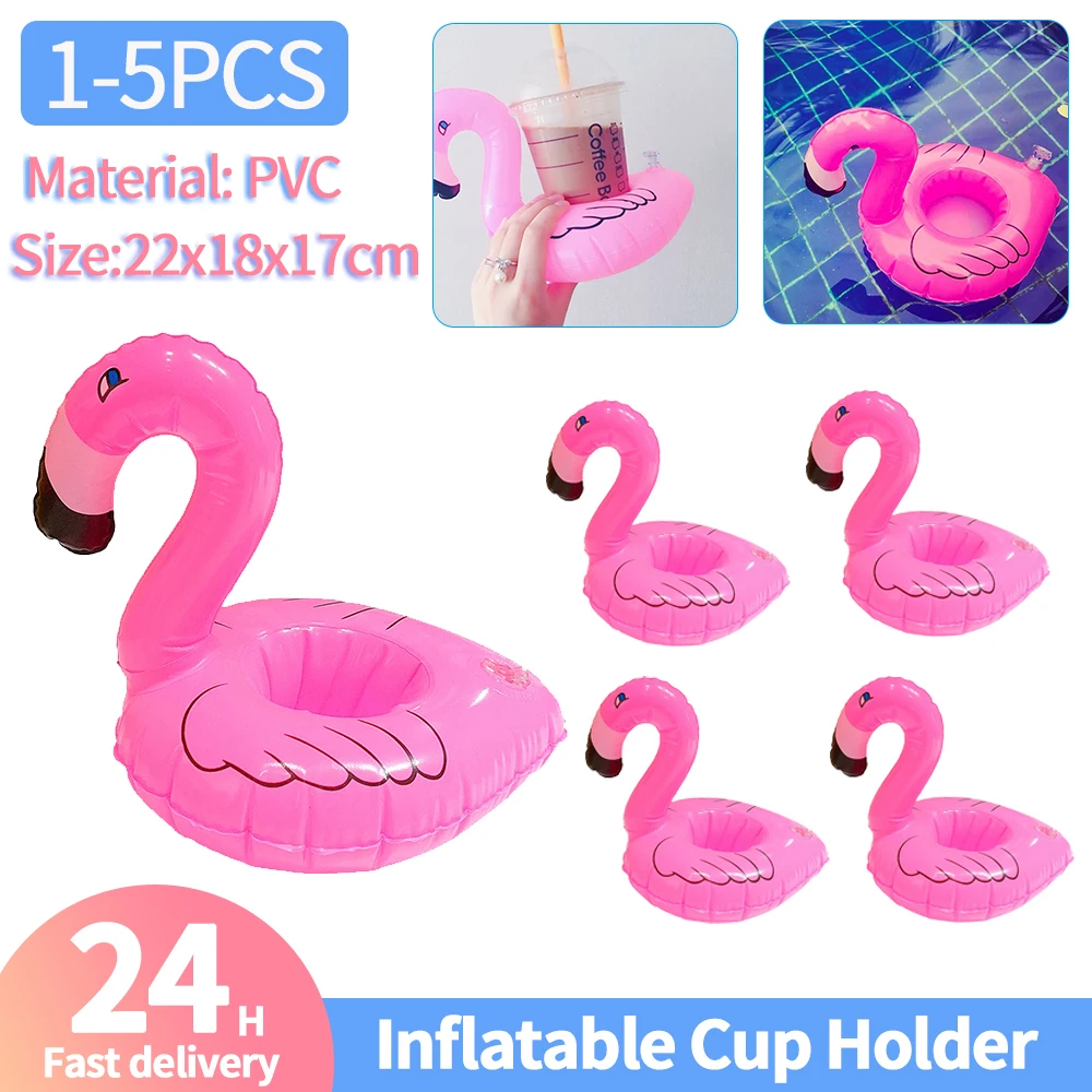 /5pcs Float aufblasbare Getränke becher halter Flamingo Getränke halter Wasser Untersetzer PVC Pool Spielzeug für Pool oder Strand Hawaii Lu Partys Image