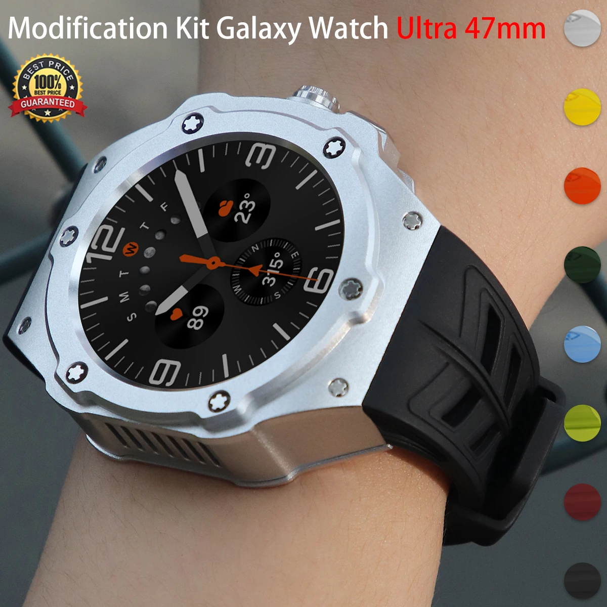 Luxuriöses Metall-Modifikationsset für Samsung Galaxy Watch Ultra, 47 mm, Carbon-Gehäuse, Kautschukarmband, Galaxy Watch 7 Ultra, DIY-Zubehör Image