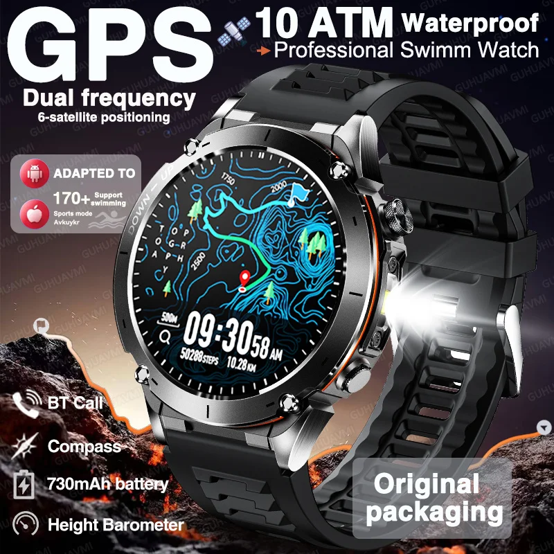 2025 neue militärische GPS Schwimmen Sport Männer Smart Uhr 10ATM Wasserdichte Dual-Band GNSS Uhr Kompass Höhenmesser Anruf 730 mAh Smartwatch Image