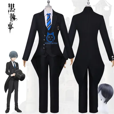 Ciel Phantomhive Cosplay Kostüm Anime Schwarz Schulanzug Uniform Kleidung für Männer Frauen Erwachsene Halloween Party Comic Con Rollenspiel Image