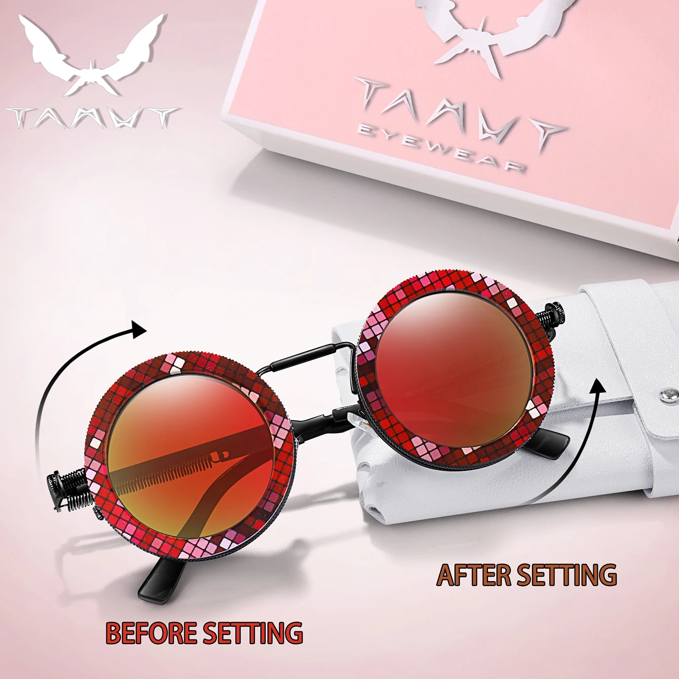 Runde ND-Sonnenbrille für Herren und Damen, Steampunk, polarisiert, drehbare Gläser – verstellbarer Helligkeits-Legierungsrahmen mit Schutzbrille Image