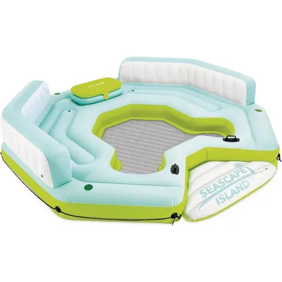 Intex Seascape Inflatable Island Float Ultimate Water Hangout Lounge with Built In Cooler Area, Cup Holder