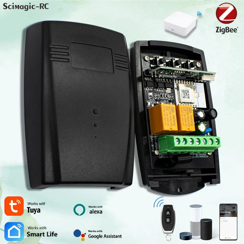 Zigbee WiFi Smart Tuya Garagentoröffner Tor 433,92 MHz 433 MHz 2-Kanal-Empfänger Fester Rolling-Code Multi-Marken-Controller-Schalter Image