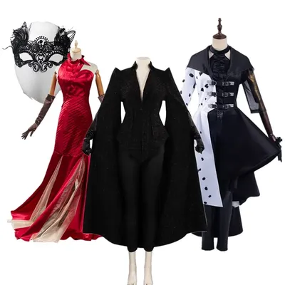 Cruella Cosplay Kostüm TV Fantasia Frauen Party Langes Kleid Handschuhe Mantel Outfits Halloween Image