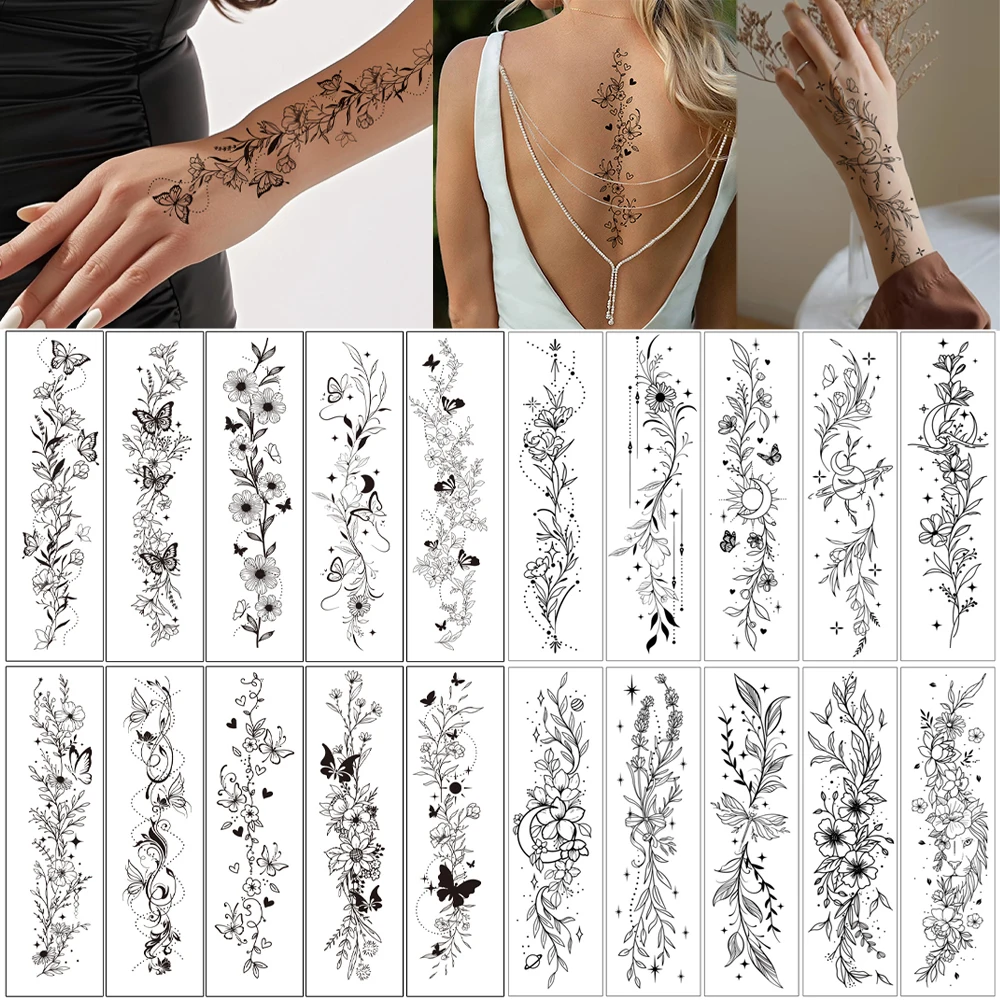 Realistische Blumen-Tattoo-Aufkleber für Frauen, wasserdicht, temporäre Tattoos für Hand, Brust, Körperbemalung, Fake-Tattoo Image
