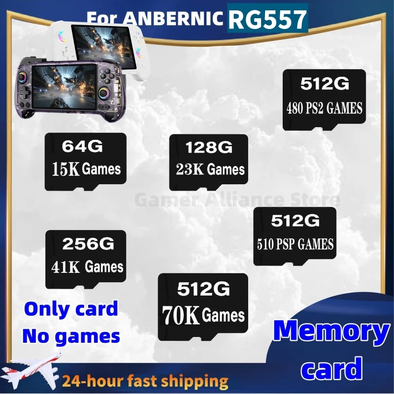 Per ANBERNIC RG557 Console di gioco retrò portatile Scheda di memoria Scheda SD Scheda TF 512G 60000 Giochi 512G 480 Giochi PS2 510 Giochi PSP
