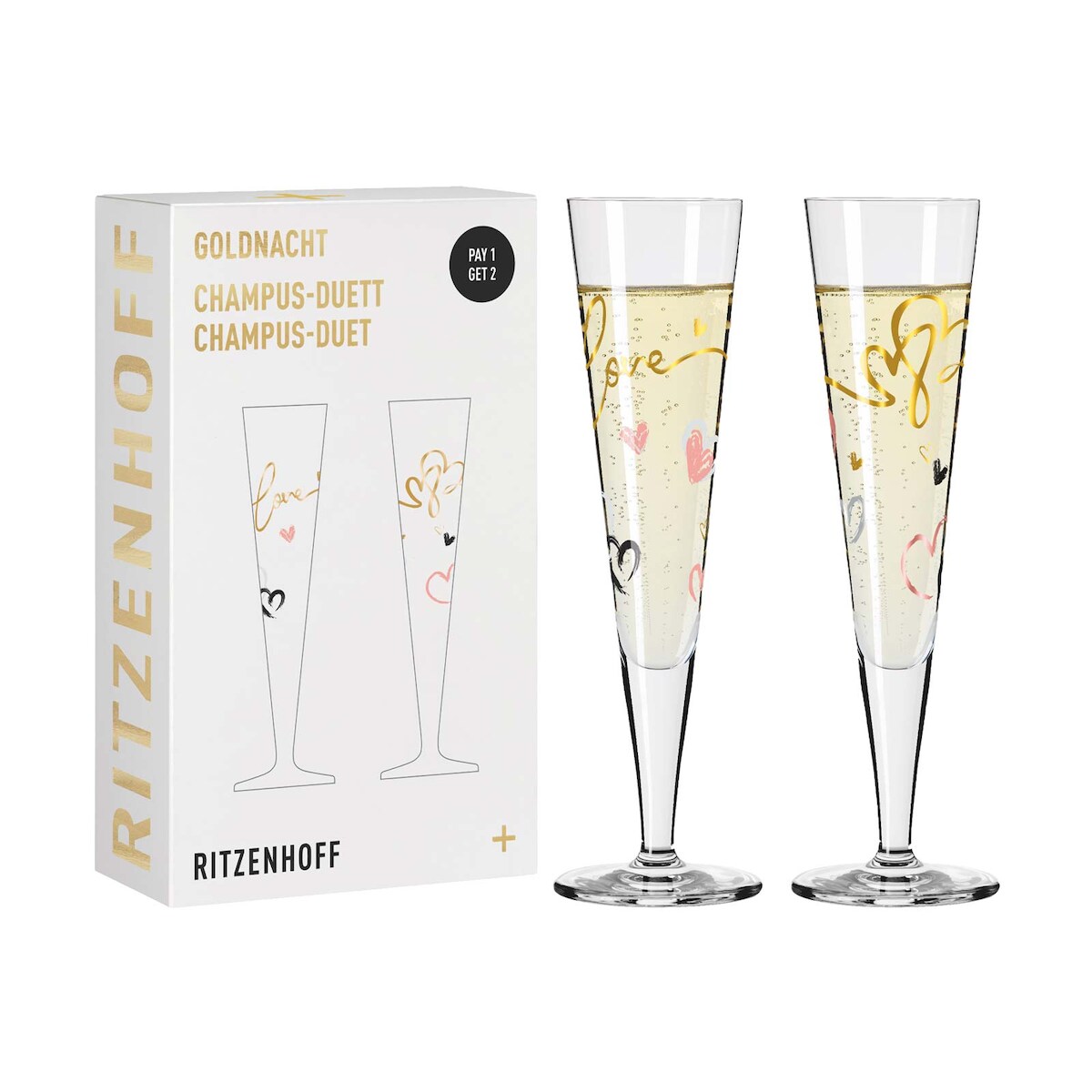 Ritzenhoff Goldnacht Champagnergläser 205 ml 2er Set Herzen Image