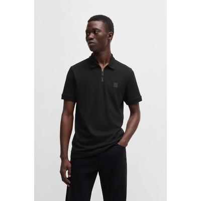 Poloshirt BOSS ORANGE "Passerzip", Herren, Gr. M, schwarz (schwarz001), Jersey, Obermaterial: 95% Baumwolle, 5% Elasthan, unifarben, casual, regular fit hüftlang, hoch geschlossener Ausschnitt, Kurzarm eingesetzt Bündchen, Shirts, mit Polokragen Image